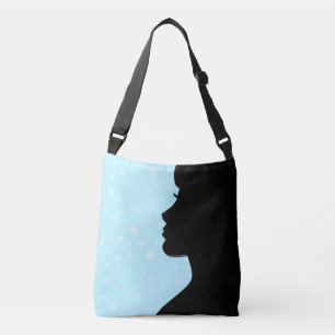 Moderne Silhouette der Frau auf Light Blue Tragetaschen Mit Langen Trägern