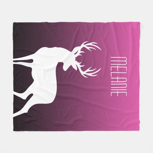 Moderne Silhouette des Weißen Hirsches Rosa Farbe  Fleecedecke (Vorderseite (Horizontal))