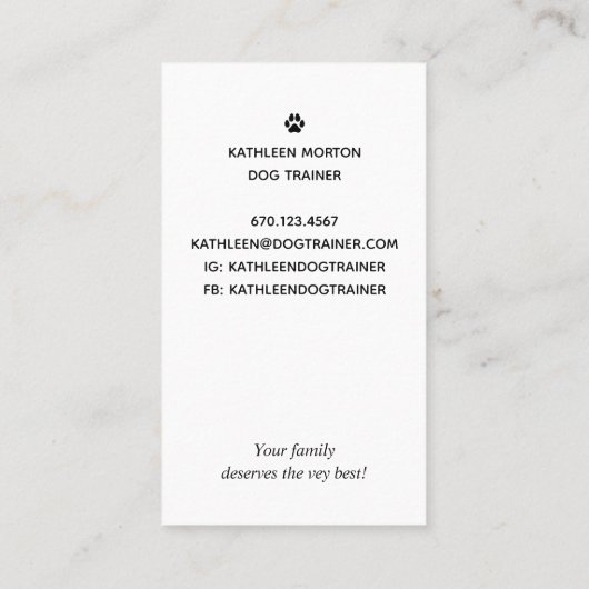 Moderne Silhouette Dog Trainer Visitenkarte (Rückseite)