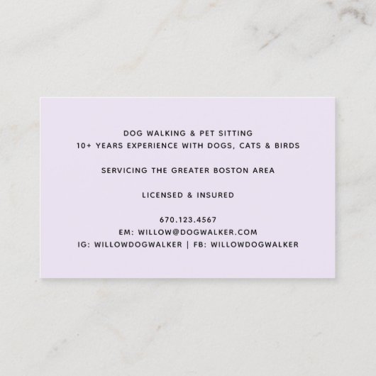 Moderne Silhouette Hund Walking Visitenkarte (Rückseite)