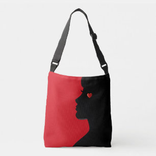 Moderne Silhouette und Herz auf Rot Tragetaschen Mit Langen Trägern