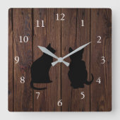 Moderne Silhouetten aus rustikalem Holz Quadratische Wanduhr (Vorderseite)