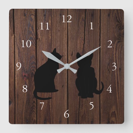 Moderne Silhouetten aus rustikalem Holz Quadratische Wanduhr (Vorderseite)