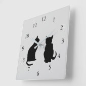 Moderne Silhouetten, Haustiere auf grauem Hintergr Quadratische Wanduhr (Winkel)