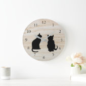 Moderne Silhouetten, Haustiere auf Holzboden Große Wanduhr (Zuhause)