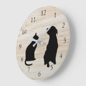 Moderne Silhouetten mit Katzenhund Haustiere aus H Große Wanduhr (Winkel)