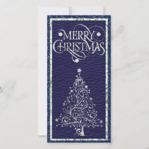Moderne Silver and Blue Christmas Tree Flat Card