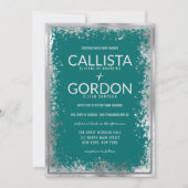 Moderne Silver Aquamarin Spritzer Glitzer Border W Einladung (Vorderseite)