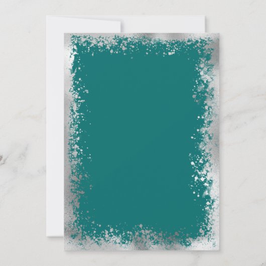 Moderne Silver Aquamarin Spritzer Glitzer Border W Einladung (Rückseite)