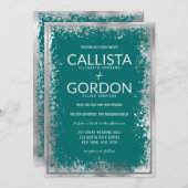 Moderne Silver Aquamarin Spritzer Glitzer Border W Einladung (Vorne/Hinten)