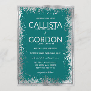 Moderne Silver Aquamarin Spritzer Glitzer Border W Einladung