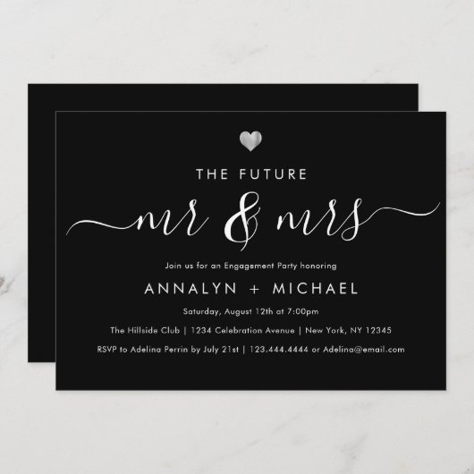 Moderne Silver Black Future Mr. und Mrs. Verlobung Einladung (Vorne/Hinten)