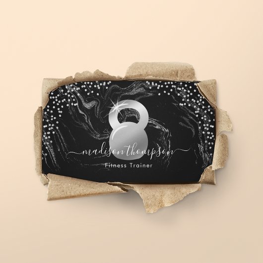 Moderne Silver Black Kettlebell Fitness Visitenkarte