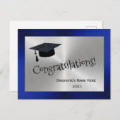 Moderne Silver Blue Cap Herzlichen Glückwunsch Abs Postkarte (Vorne/Hinten)