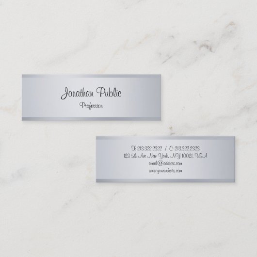 Moderne Silver Calligraphy Script Elegant Template Mini Visitenkarte (Vorne/Hinten)