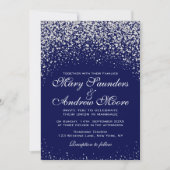 Moderne Silver Confetti auf Royal Blue Einladung (Vorderseite)