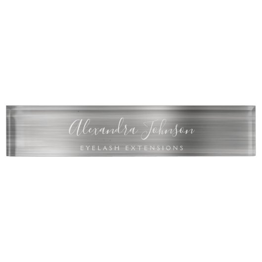 Moderne Silver Eyelash Extensions Lashes Namensplakette (Vorderseite)