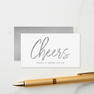 Moderne Silver Foil Script "Cheers" Drink Ticket Begleitkarte