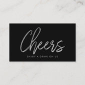 Moderne Silver Foil Script "Cheers" Drink Ticket Begleitkarte (Vorderseite)