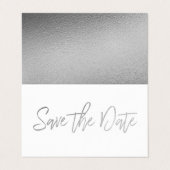 Moderne Silver Foil Script Foto Save the Date Card Visitenkarten (Außenseite Aufgefaltet)