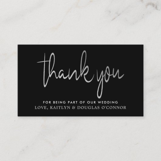 Moderne Silver Foil Script Hochzeit Vielen Dank Begleitkarte (Vorderseite)