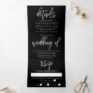 Moderne Silver Foil Script Wedding Suite Dreifach Gefaltete Einladung