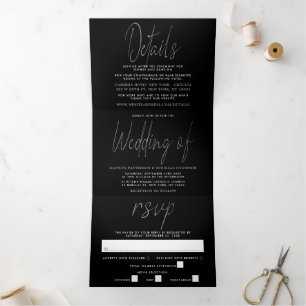 Moderne Silver Foil Script Wedding Suite Dreifach Gefaltete Einladung