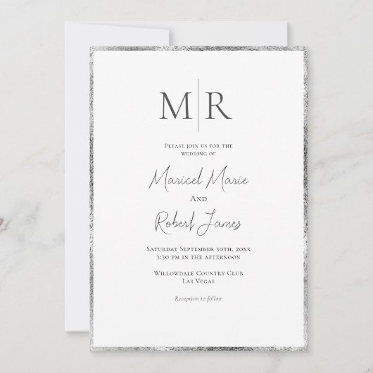 Moderne Silver Frame Monogram Elegant Wedding Einladung