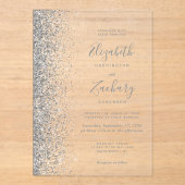 Moderne Silver Glitzer Edge Wedding Acryleinladungen (Vorderseite)