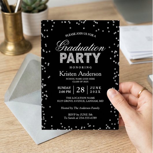 Moderne Silver Glitzer Glitzern Graduation Party Einladung