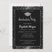 Moderne Silver Glitzer Graduation Cap,Polka Dots Einladung (Vorderseite)
