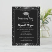 Moderne Silver Glitzer Graduation Cap,Polka Dots Einladung (Stehend Vorderseite)