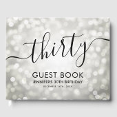 Moderne Silver Glitzer Lights 30. Geburtstag Gästebuch (Vorderseite)