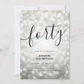Moderne Silver Glitzer Lights 40. Geburtstag Einladung (Vorderseite)