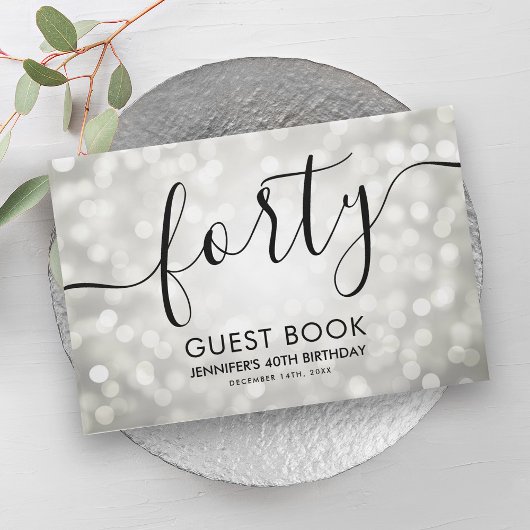 Moderne Silver Glitzer Lights 40. Geburtstag Gästebuch