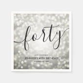 Moderne Silver Glitzer Lights 40. Geburtstag Serviette (Vorderseite)
