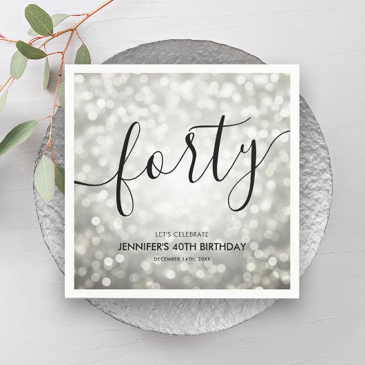 Moderne Silver Glitzer Lights 40. Geburtstag Serviette