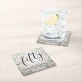 Moderne Silver Glitzer Lights 50. Geburtstag Rechteckiger Pappuntersetzer (Vor Ort)