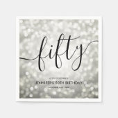 Moderne Silver Glitzer Lights 50. Geburtstag Serviette (Vorderseite)