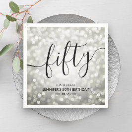 Moderne Silver Glitzer Lights 50. Geburtstag Serviette
