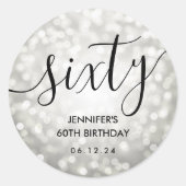 Moderne Silver Glitzer Lights 60. Geburtstag Runder Aufkleber (Vorderseite)