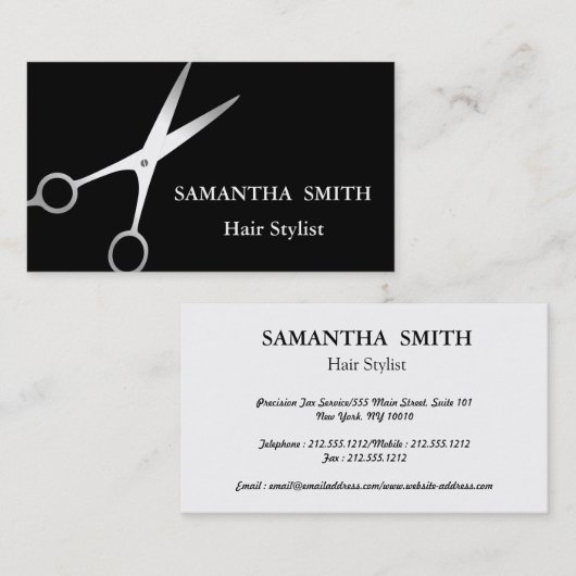 Moderne Silver Glitzer Schere Salon Haar Stylist Visitenkarte (Vorne/Hinten)