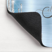 Moderne Silver Glitzer Tropfen Blue Metallic Monog Mousepad (Ecke)