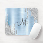 Moderne Silver Glitzer Tropfen Blue Metallic Monog Mousepad (Mit Mouse)