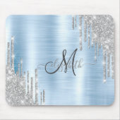 Moderne Silver Glitzer Tropfen Blue Metallic Monog Mousepad (Vorne)