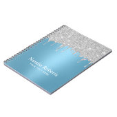 Moderne Silver Glitzer Tropfen Light Blue Notizblock (Linke Seite)