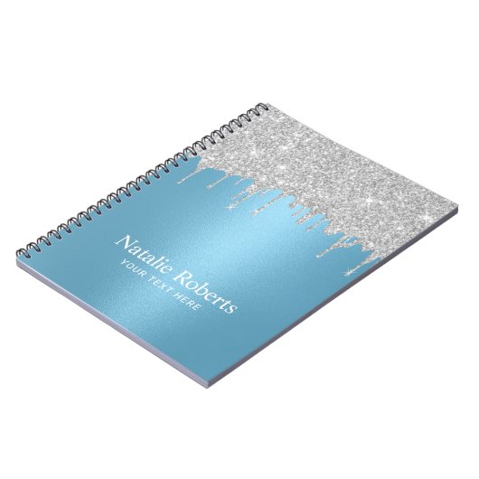 Moderne Silver Glitzer Tropfen Light Blue Notizblock (Linke Seite)