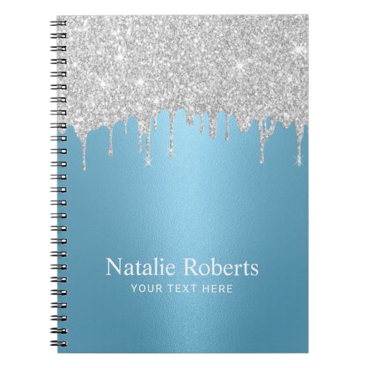 Moderne Silver Glitzer Tropfen Light Blue Notizblock (Vorderseite)