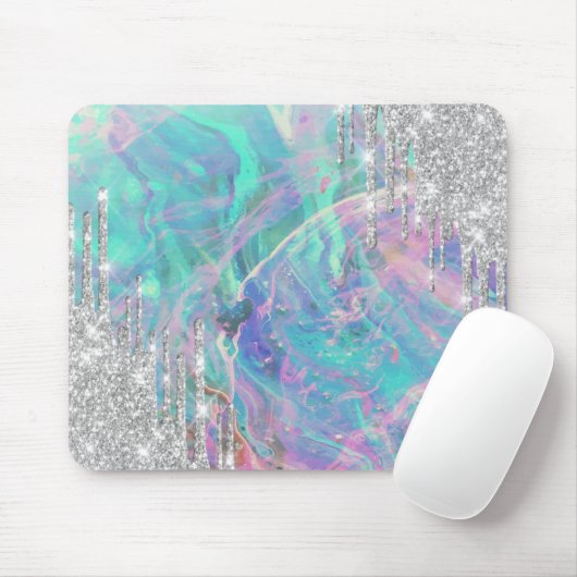 Moderne Silver Glitzer Tropfen Opal Mousepad (Mit Mouse)