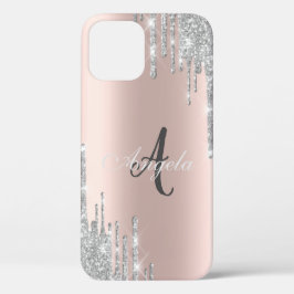 Moderne Silver Glitzer Tropfen, Rose Gold, Monogra Case-Mate iPhone Hülle